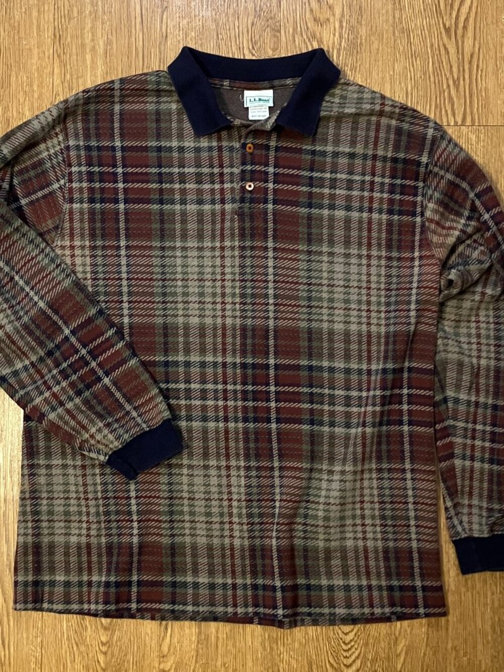 VTG 90s LL Bean Plaid Polo Shirt Long Sleeve USA
